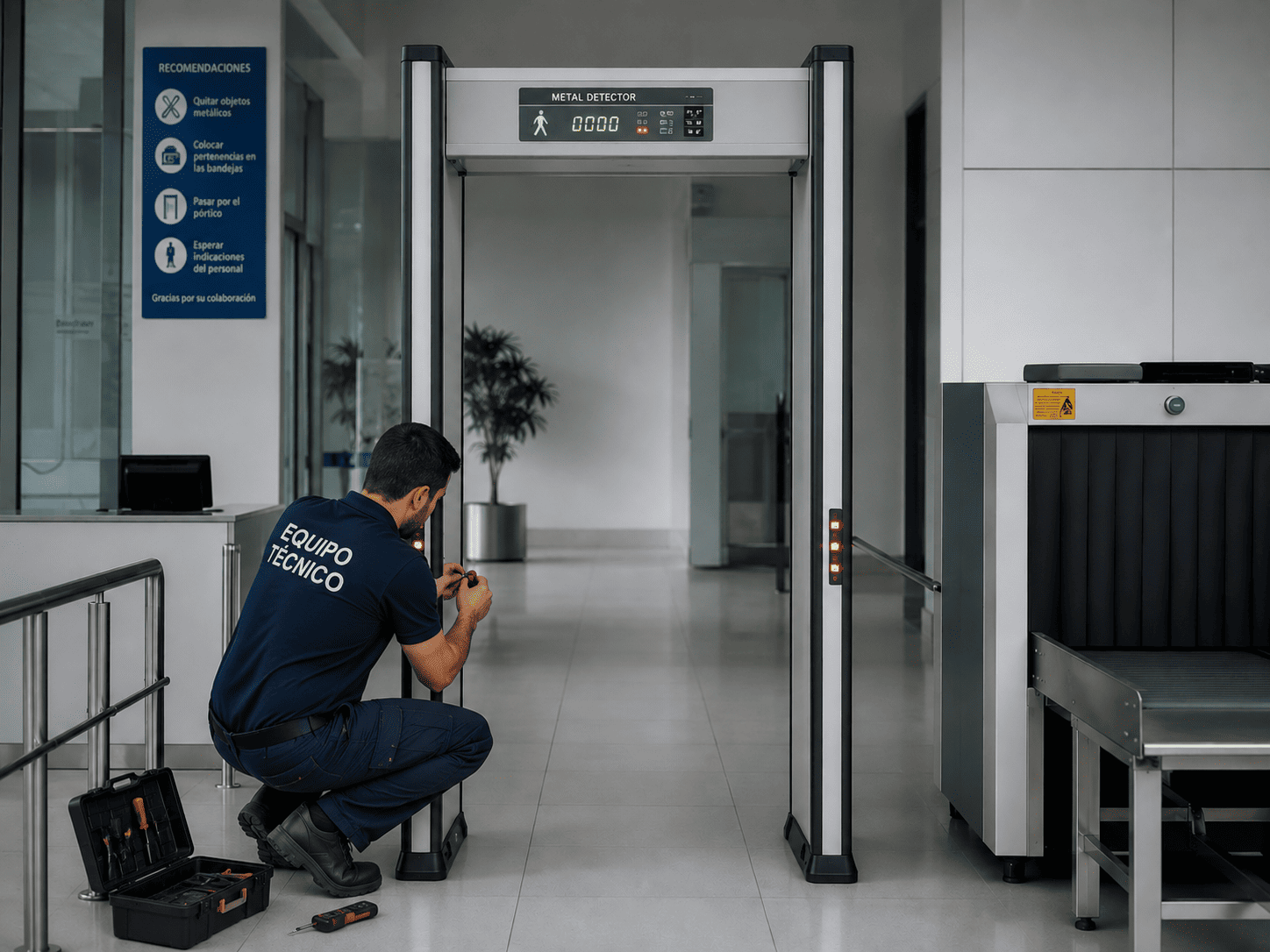 Proceso de instalación del pórtico por equipo técnico certificado