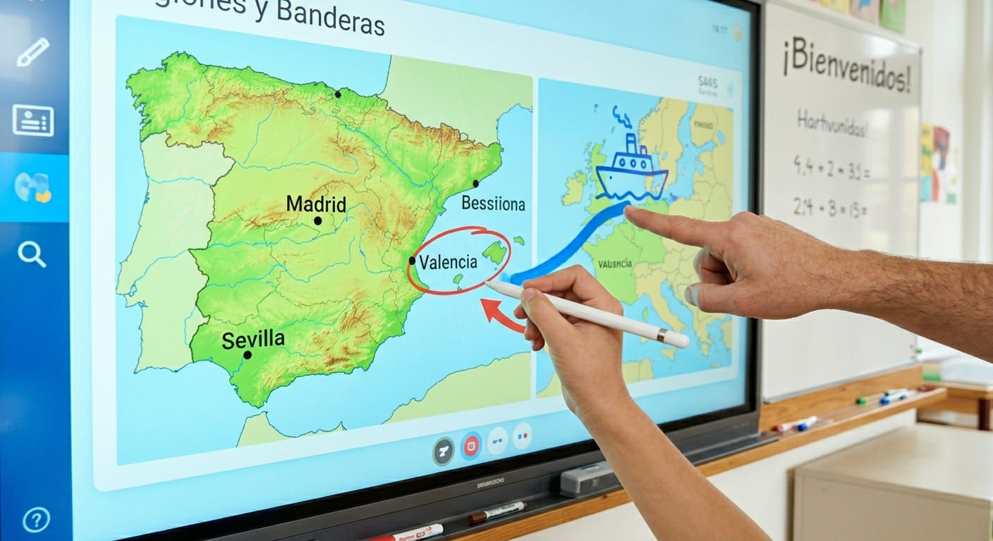 Escritura con lápiz y dedo en pizarra interactiva